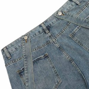 Concert Outfit Retro Detachable Strap Multi-Pocket Jeans