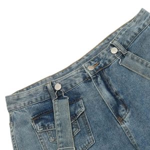 Concert Outfit Retro Detachable Strap Multi-Pocket Jeans