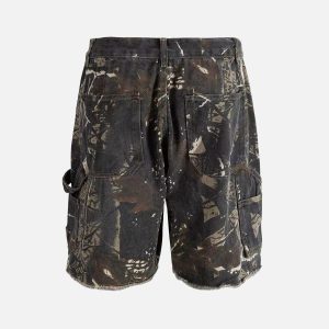 Concert Outfit Retro Distressed Camouflage Workwear Hip-Hop Shorts
