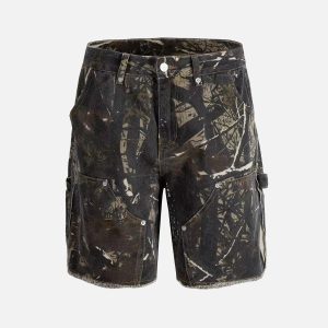 Concert Outfit Retro Distressed Camouflage Workwear Hip-Hop Shorts
