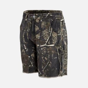 Concert Outfit Retro Distressed Camouflage Workwear Hip-Hop Shorts