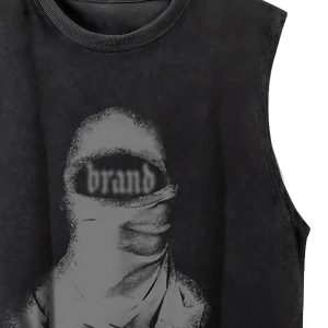 Concert Outfit Retro Distressed Character Print Street Rap Vest