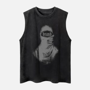 Concert Outfit Retro Distressed Character Print Street Rap Vest