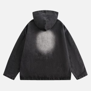 Concert Outfit Retro Distressed Washed Denim Hoodie