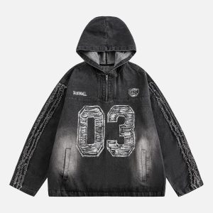 Concert Outfit Retro Distressed Washed Denim Hoodie