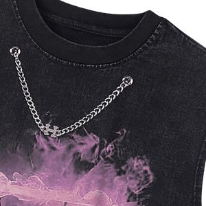 Concert Outfit Retro Distressed Washed Smoke Printed Vest