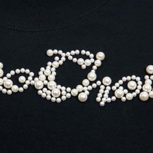 Concert Outfit Retro Embroidery Beaded Letter Print T-Shirt