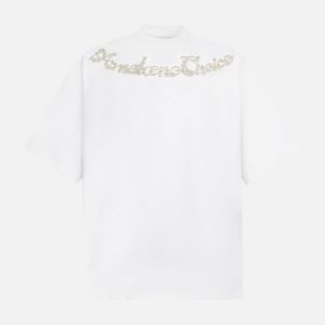 Concert Outfit Retro Embroidery Beaded Letter Print T-Shirt