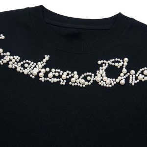 Concert Outfit Retro Embroidery Beaded Letter Print T-Shirt