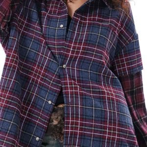 Concert Outfit Retro Faux Two-Piece Plaid Shirt