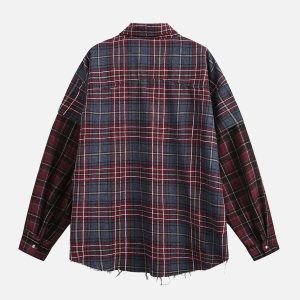 Concert Outfit Retro Faux Two-Piece Plaid Shirt