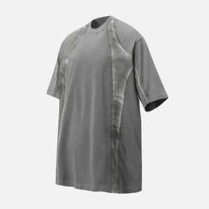 Concert Outfit Retro Functional Patchwork Dirty Dyed T-Shirt