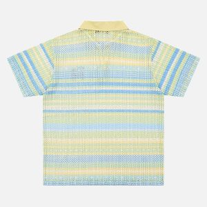 Concert Outfit Retro Gradient Striped Hollow POLO Shirt