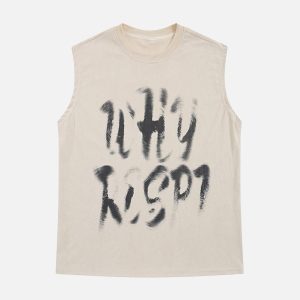 Concert Outfit Retro Hip Hop Abstract Letter Print Vests