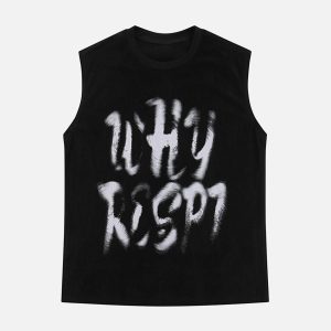 Concert Outfit Retro Hip Hop Abstract Letter Print Vests