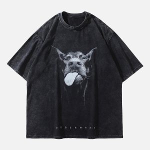 Concert Outfit Retro Hip-Hop Doberman Print T-Shirt