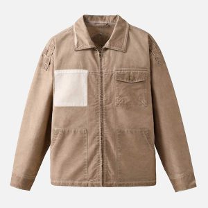 Concert Outfit Retro Lapel Zip Up Work Jacket