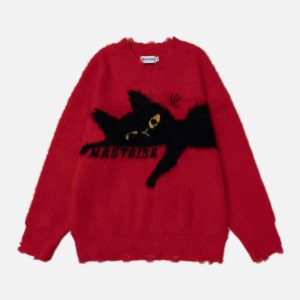 Concert Outfit Retro Lazy Cat Sweater