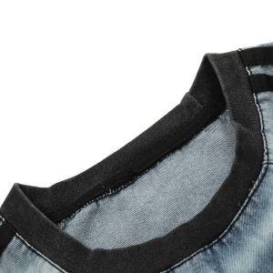 Concert Outfit Retro Letter Embroidery Contrast Denim T-Shirt