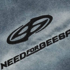 Concert Outfit Retro Letter Embroidery Contrast Denim T-Shirt