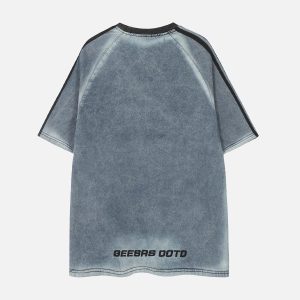 Concert Outfit Retro Letter Embroidery Contrast Denim T-Shirt