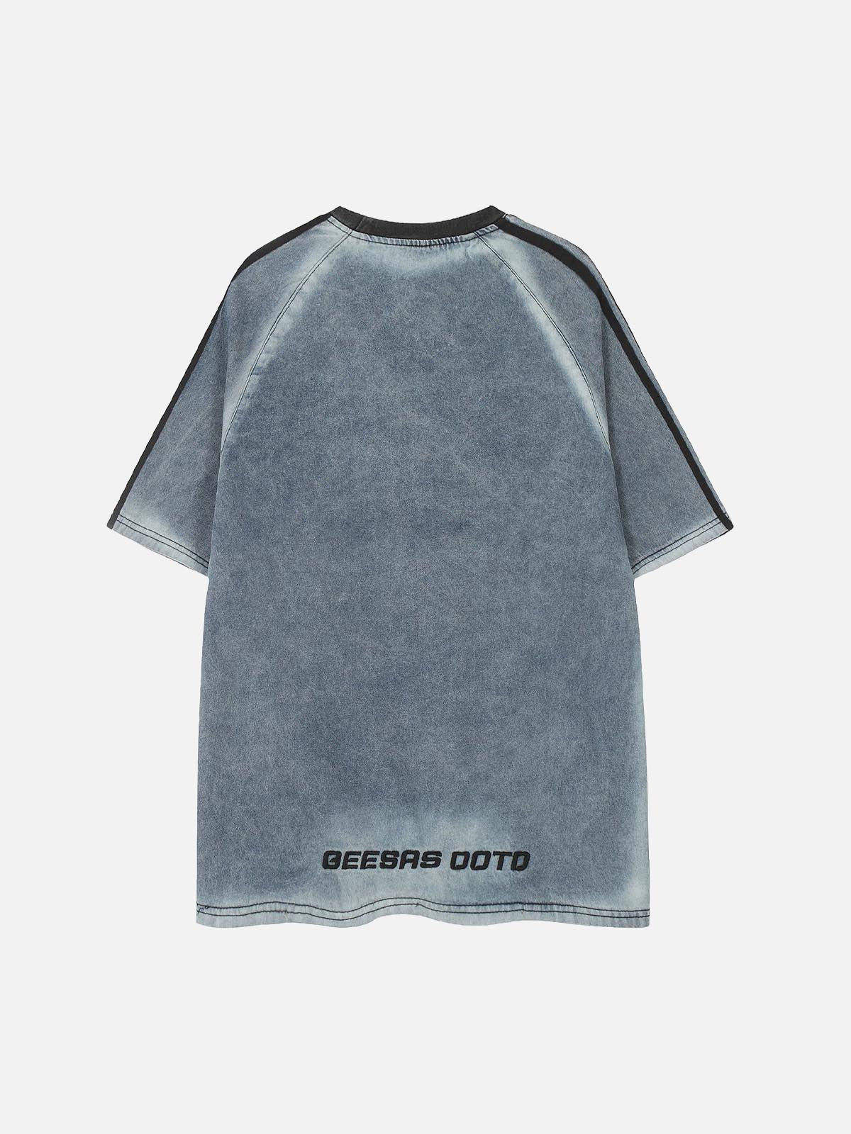 Concert Outfit Retro Letter Embroidery Contrast Denim T-Shirt Concert Outfit Retro Letter Embroidery Contrast Denim T-Shirt