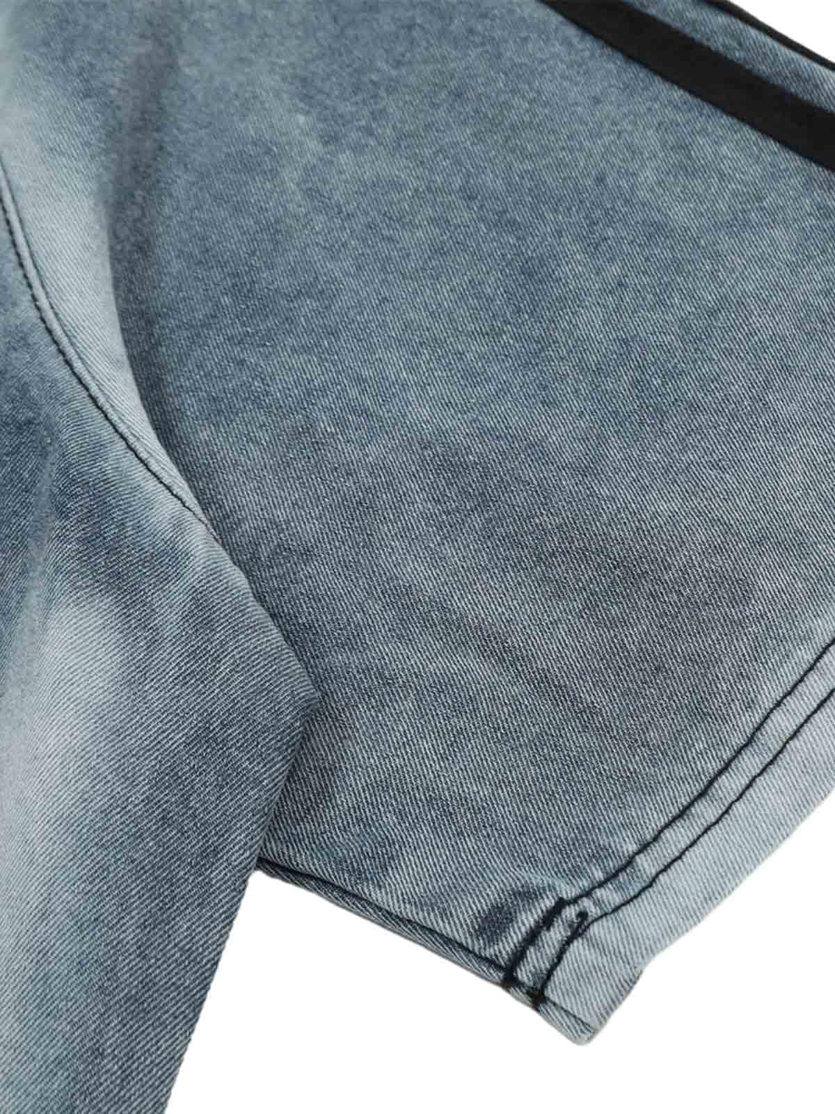 Concert Outfit Retro Letter Embroidery Contrast Denim T-Shirt Concert Outfit Retro Letter Embroidery Contrast Denim T-Shirt