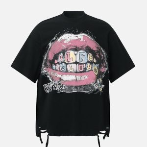 Concert Outfit Retro Letter Lip Graphic T-Shirt