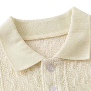 Concert Outfit Retro Letter Print Lapel Short Sleeve Polo Shirt