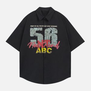 Concert Outfit Retro Letter Print Short Sleeve Shirt