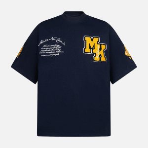 Concert Outfit Retro Motorcycle Style Heavy Patch Embroidered T-Shirt