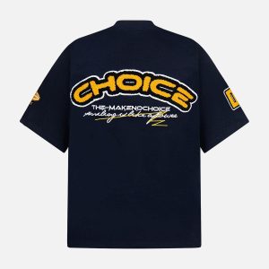 Concert Outfit Retro Motorcycle Style Heavy Patch Embroidered T-Shirt