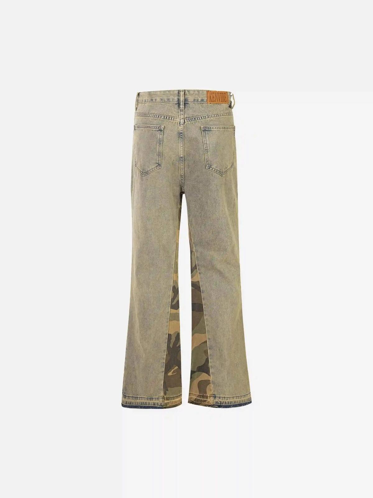 Concert Outfit Retro Patchwork Camouflage Flared Jeans Concert Outfit Retro Patchwork Camouflage Flared Jeans