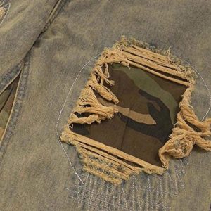Concert Outfit Retro Patchwork Camouflage Flared Jeans