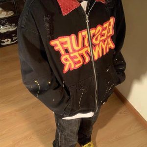 Concert Outfit Retro Patchwork Letter Denim Jacket