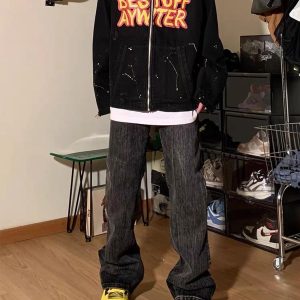 Concert Outfit Retro Patchwork Letter Denim Jacket