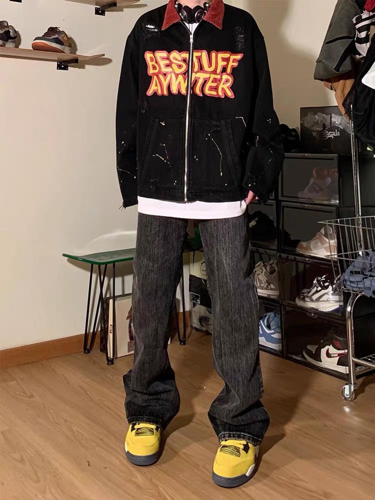 Concert Outfit Retro Patchwork Letter Denim Jacket Concert Outfit Retro Patchwork Letter Denim Jacket