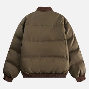 Concert Outfit Retro Patchwork Multi Pocket Puffer Bomber Jacket