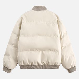 Concert Outfit Retro Patchwork Multi Pocket Puffer Bomber Jacket