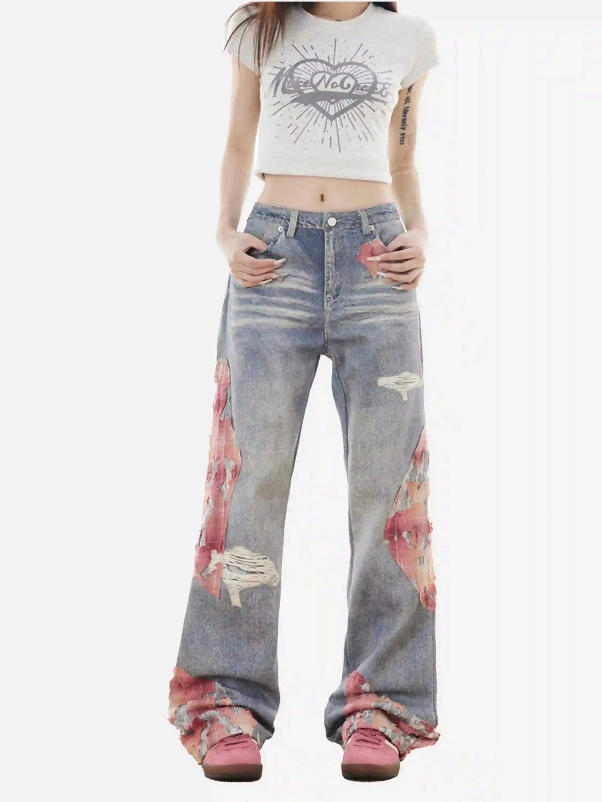 Concert Outfit Retro Patchwork Street Jeans Concert Outfit Retro Patchwork Street Jeans