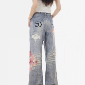 Concert Outfit Retro Patchwork Street Jeans