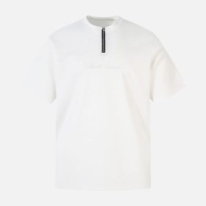 Concert Outfit Retro Quarter Zip Up Suede Embroidered T-Shirt