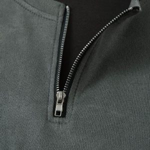 Concert Outfit Retro Quarter Zip Up Suede Embroidered T-Shirt