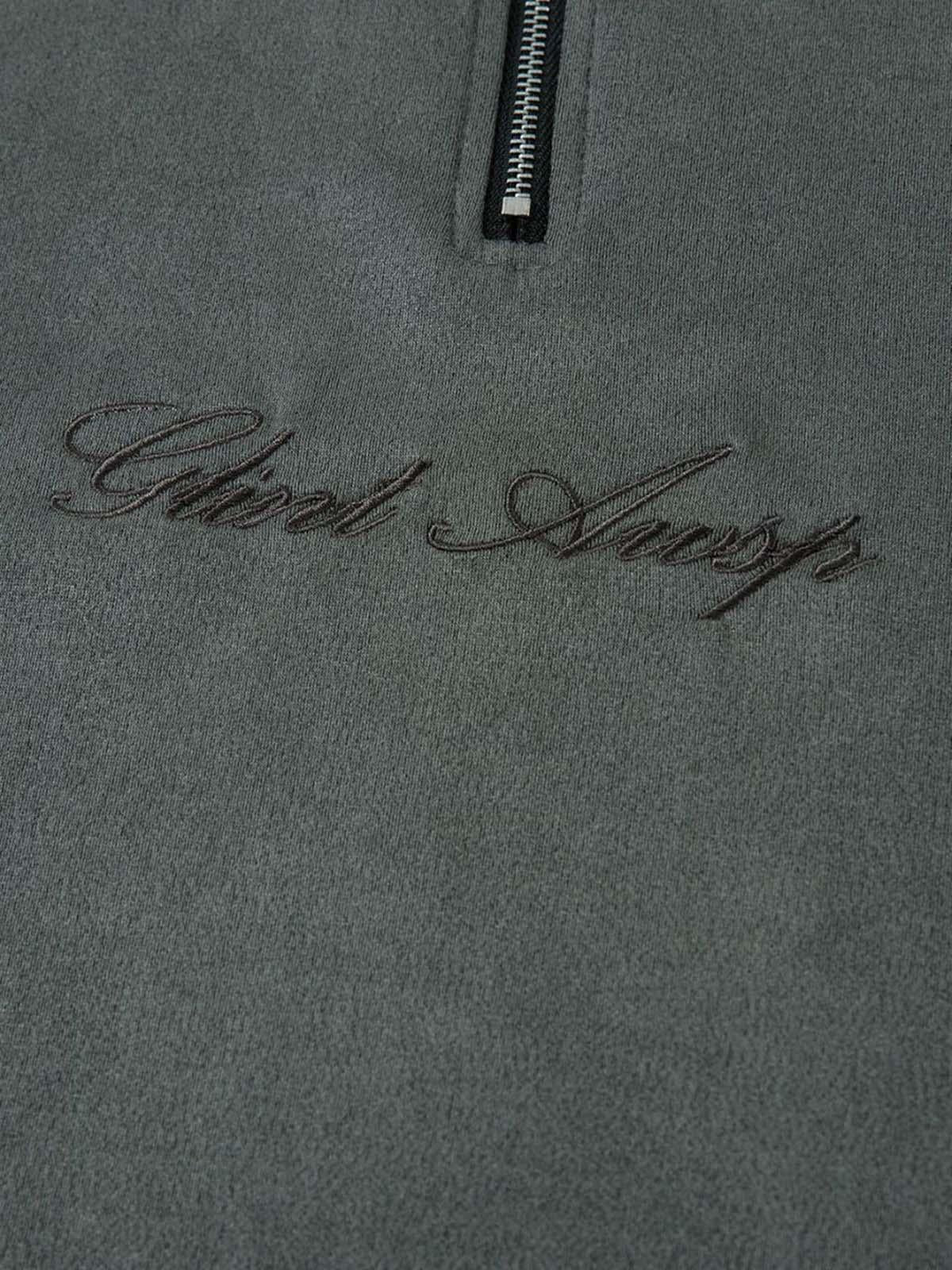 Concert Outfit Retro Quarter Zip Up Suede Embroidered T-Shirt Concert Outfit Retro Quarter Zip Up Suede Embroidered T-Shirt