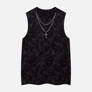 Concert Outfit Retro Rhinestone Cross Chain Vest
