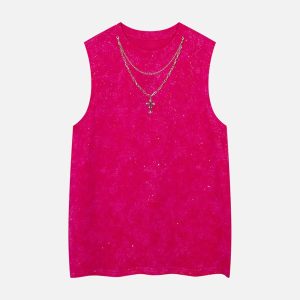 Concert Outfit Retro Rhinestone Cross Chain Vest