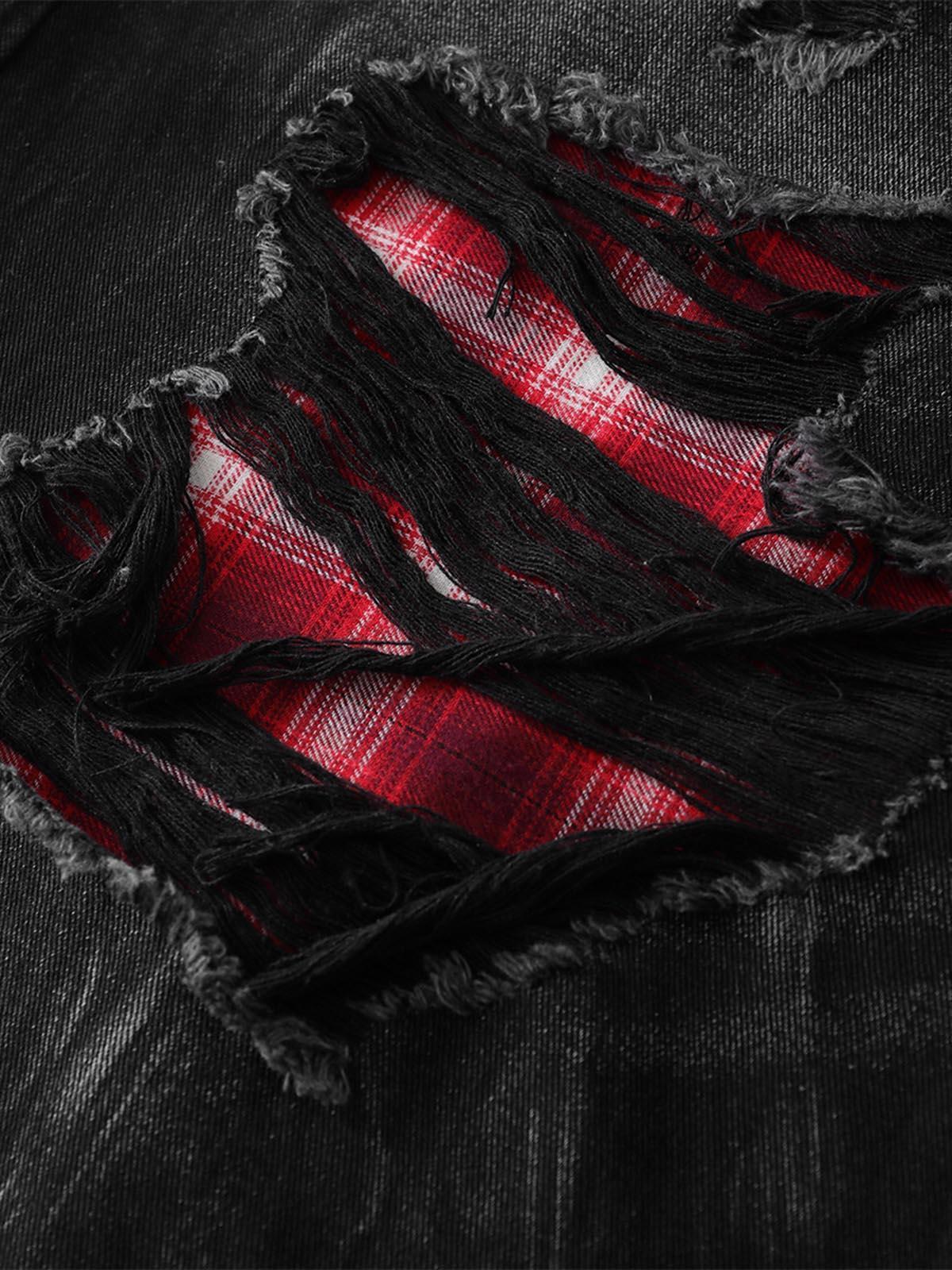 Concert Outfit Retro Ripped Contrast Plaid Denim Shorts Concert Outfit Retro Ripped Contrast Plaid Denim Shorts