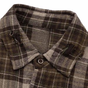 Concert Outfit Retro Ripped Patchwork Long Sleeve Plaid Shirt