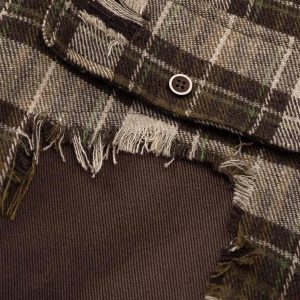 Concert Outfit Retro Ripped Patchwork Long Sleeve Plaid Shirt