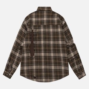 Concert Outfit Retro Ripped Patchwork Long Sleeve Plaid Shirt